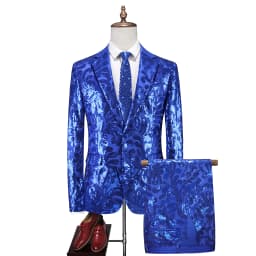 Red Men's Slim Fashion Sequin Suit Two Piece, Top + Pants, Available in Blue, Black, Gold, Green, Size M-6XL
