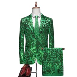 Red Men's Slim Fashion Sequin Suit Two Piece, Top + Pants, Available in Blue, Black, Gold, Green, Size M-6XL