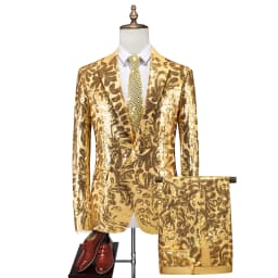Red Men's Slim Fashion Sequin Suit Two Piece, Top + Pants, Available in Blue, Black, Gold, Green, Size M-6XL