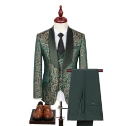 Embroidered Men Suit 3 Pieces Printed Striped With Lapel For Wedding Banquet Work Business Tuxedo Set Jacket Vest With Pants
