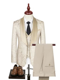 Embroidered Men Suit 3 Pieces Printed Striped With Lapel For Wedding Banquet Work Business Tuxedo Set Jacket Vest With Pants