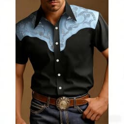 Men's Western Style Shirt Vintage Clothes Cowboy 3D Print Shirt Men Retro Style Men Lapel Shirt Fashion Short Sleeve Casual Tops