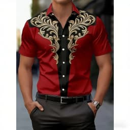 Men's Western Style Shirt Vintage Clothes Cowboy 3D Print Shirt Men Retro Style Men Lapel Shirt Fashion Short Sleeve Casual Tops