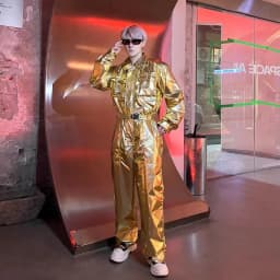 Mens PU Leather Gold Silvery Overall Bodysuit Jumpsuit Biker Style Suit Plain Color Long Sleeve Party Stage Clothing Male XXL