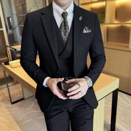 (Jackets+Pants+Vest) Luxury Stripe Men Suit Korean Version Fashion Elegant Slim Fit Tuxedo Formal Groom Wedding Social Suits