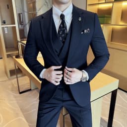 (Jackets+Pants+Vest) Luxury Stripe Men Suit Korean Version Fashion Elegant Slim Fit Tuxedo Formal Groom Wedding Social Suits