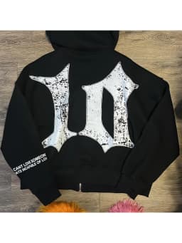 Men's Black Oversized Zip Up Hoodie "Tenth Series" Graphic Print Streetwear Jacket Y2K Sweatshirt