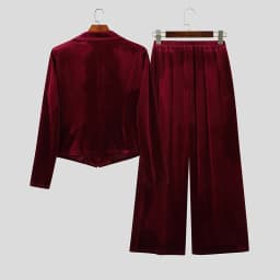 INCERUN Men Sets Solid Color Velour Lapel Long Sleeve Blazer & Pants Two Pieces Sets Streetwear Elegant Fashion Casual Men Suits