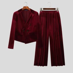 INCERUN Men Sets Solid Color Velour Lapel Long Sleeve Blazer & Pants Two Pieces Sets Streetwear Elegant Fashion Casual Men Suits