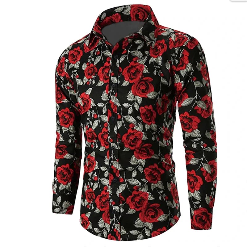 Valentine's Day Pattern Rose Novelty Casual Men's Shirt Holiday Casual Daily Shirt Lapel Long Sleeve Red S-5XL Fast Shipping