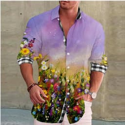 Valentine's Day Pattern Rose Novelty Casual Men's Shirt Holiday Casual Daily Shirt Lapel Long Sleeve Red S-5XL Fast Shipping