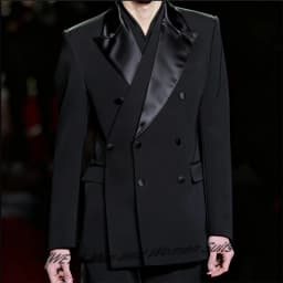 Black Men's Three Breasted Suits 2-piece Set Satin Peaked Lapel Blazer+Satin-trimmed Pants Formal Wedding Evening Party Outfit