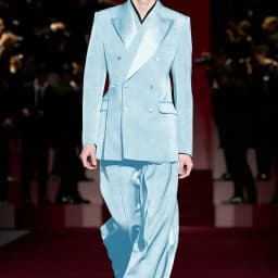Black Men's Three Breasted Suits 2-piece Set Satin Peaked Lapel Blazer+Satin-trimmed Pants Formal Wedding Evening Party Outfit