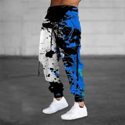 Men's casual jogging trousers with oil paint splash prints, suitable for outdoor autumn and winter fashion drawstring sweatpants