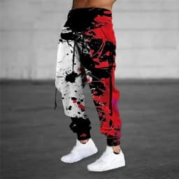Men's casual jogging trousers with oil paint splash prints, suitable for outdoor autumn and winter fashion drawstring sweatpants
