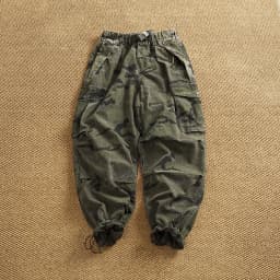Men's new retro American woven fabric loose street elastic waist multi-pocket overalls