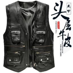 6XL Big Size Men's Real Leather Vest Genuine Sheepskin Thick Warm Quilted Lining Outdoor Fishing Waistcoat Multi-pocket Gilet
