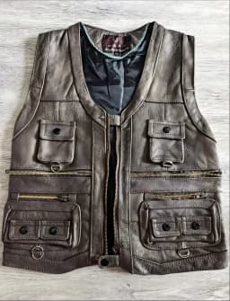 6XL Big Size Men's Real Leather Vest Genuine Sheepskin Thick Warm Quilted Lining Outdoor Fishing Waistcoat Multi-pocket Gilet