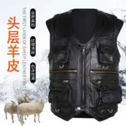 6XL Big Size Men's Real Leather Vest Genuine Sheepskin Thick Warm Quilted Lining Outdoor Fishing Waistcoat Multi-pocket Gilet