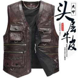 6XL Big Size Men's Real Leather Vest Genuine Sheepskin Thick Warm Quilted Lining Outdoor Fishing Waistcoat Multi-pocket Gilet