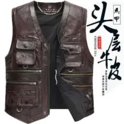 6XL Big Size Men's Real Leather Vest Genuine Sheepskin Thick Warm Quilted Lining Outdoor Fishing Waistcoat Multi-pocket Gilet