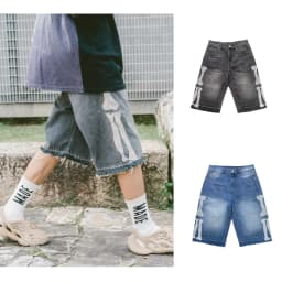 Kapital Vintage Kazuhiro Hirata Japanese Vintage Pinted Bone Loose Straight Denim Shorts for Men