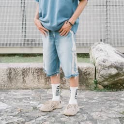 Kapital Vintage Kazuhiro Hirata Japanese Vintage Pinted Bone Loose Straight Denim Shorts for Men