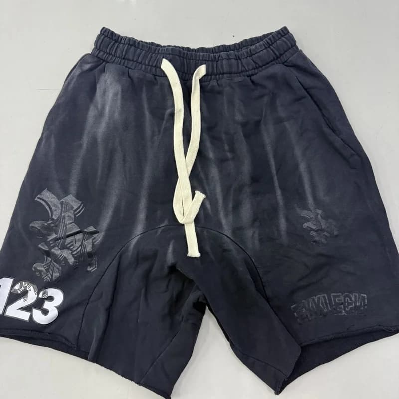 Vintage Washed 123 Print Baggy Shorts Men Streetwear Cotton Sweat Shorts