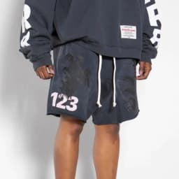 Vintage Washed 123 Print Baggy Shorts Men Streetwear Cotton Sweat Shorts