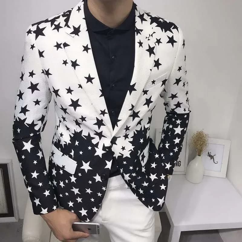 Star Print Slim Fit Blazers 2026 New Men's Club Dress Groom Tuxedo Men's Formal Wedding Prom Suit Jacket Brand Costume Homme