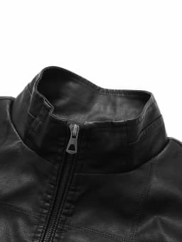 Men's Stand-Up Collar Leather Jacket, Simple and Versatile, Leather Material Gives a High-End Feel, Suitable for Office Commuting, Casual Gatherings with Friends, Autumn and Winter Styling, Street Wear, Leisure and Relaxation, Lightweight Outdoor Wear