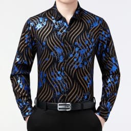 Creative Golden Yellow Dragon Shirts For Men Long Sleeved Casual Autumn High Quality Smooth Comfortable Velour Camisas De Hombre