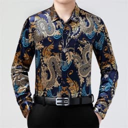Creative Golden Yellow Dragon Shirts For Men Long Sleeved Casual Autumn High Quality Smooth Comfortable Velour Camisas De Hombre