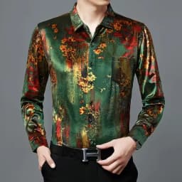 Creative Golden Yellow Dragon Shirts For Men Long Sleeved Casual Autumn High Quality Smooth Comfortable Velour Camisas De Hombre