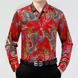 Creative Golden Yellow Dragon Shirts For Men Long Sleeved Casual Autumn High Quality Smooth Comfortable Velour Camisas De Hombre