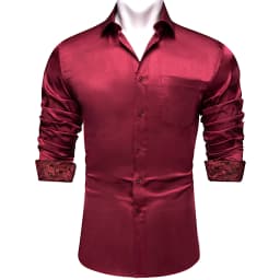 Luxury Elegant Dress Shirts for Men Stretch Satin Long Sleeve Casual Social Shirt Designer Contrasting Paisley Clothing