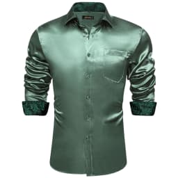 Luxury Elegant Dress Shirts for Men Stretch Satin Long Sleeve Casual Social Shirt Designer Contrasting Paisley Clothing