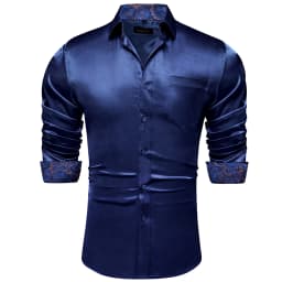 Luxury Elegant Dress Shirts for Men Stretch Satin Long Sleeve Casual Social Shirt Designer Contrasting Paisley Clothing