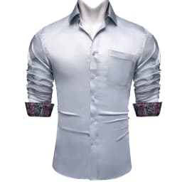 Luxury Elegant Dress Shirts for Men Stretch Satin Long Sleeve Casual Social Shirt Designer Contrasting Paisley Clothing