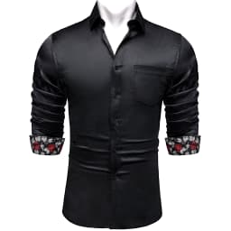 Luxury Elegant Dress Shirts for Men Stretch Satin Long Sleeve Casual Social Shirt Designer Contrasting Paisley Clothing