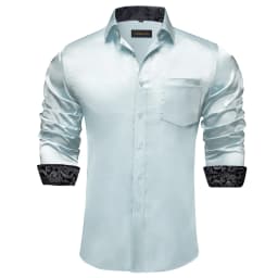 Luxury Elegant Dress Shirts for Men Stretch Satin Long Sleeve Casual Social Shirt Designer Contrasting Paisley Clothing