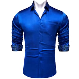Luxury Elegant Dress Shirts for Men Stretch Satin Long Sleeve Casual Social Shirt Designer Contrasting Paisley Clothing