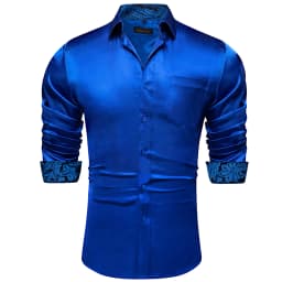 Luxury Elegant Dress Shirts for Men Stretch Satin Long Sleeve Casual Social Shirt Designer Contrasting Paisley Clothing
