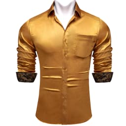 Luxury Elegant Dress Shirts for Men Stretch Satin Long Sleeve Casual Social Shirt Designer Contrasting Paisley Clothing