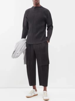 Miyake Pleated Men Cargo Pants Pleated Straight Pants Loose Overalls Men Baggy Black Trousers Fashion Casual Streetwear Pants