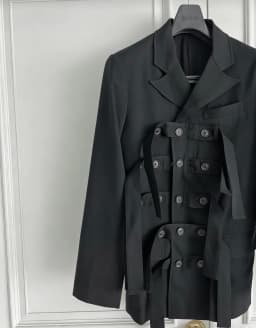TOP-YAMAMOTO original design lace-up capsule wool multi-button fabric striped double-breasted suit jacket