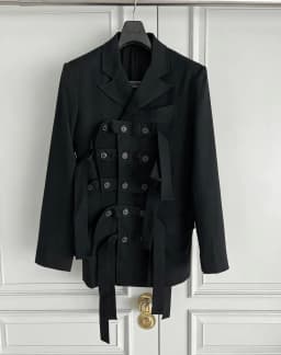 TOP-YAMAMOTO original design lace-up capsule wool multi-button fabric striped double-breasted suit jacket