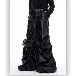 Mauroicardi Spring Autumn Cool Long Baggy Black Soft Pu Leather Wide Leg Stacked Pants Men Mens Designer Clothes Streetwear 2025