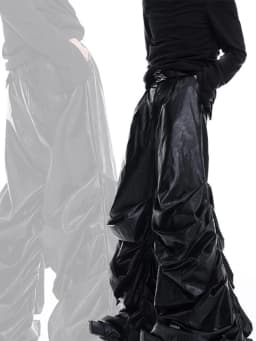 Mauroicardi Spring Autumn Cool Long Baggy Black Soft Pu Leather Wide Leg Stacked Pants Men Mens Designer Clothes Streetwear 2025