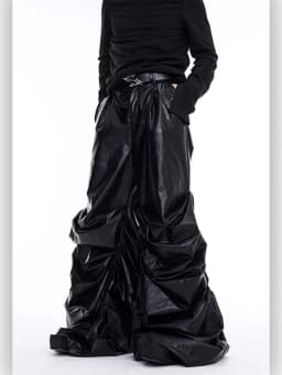 Mauroicardi Spring Autumn Cool Long Baggy Black Soft Pu Leather Wide Leg Stacked Pants Men Mens Designer Clothes Streetwear 2025